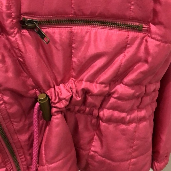 Vintage Femme Spirit 80’s Silk Quilted Bomber Jacket hot pink  cinch waist SZ L - Picture 4 of 12